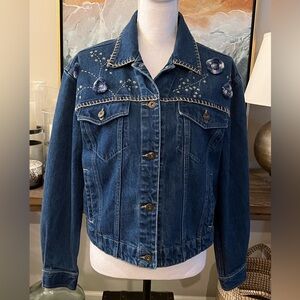 2/$40 Liz Claiborne Lizwear Pretty Blue Embroidered Denim Jean Jacket Medium M